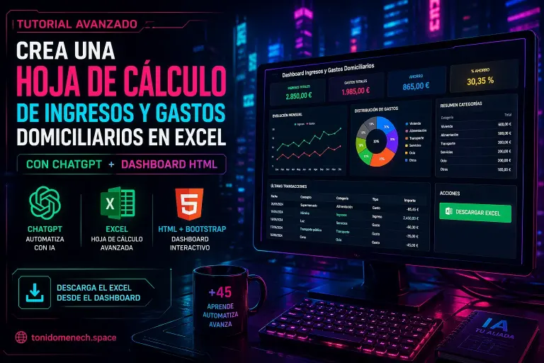 Cómo crear una hoja de cálculo avanzada de ingresos y gastos en Excel con ayuda de ChatGPT y mostrarla en un dashboard HTML con Bootstrap