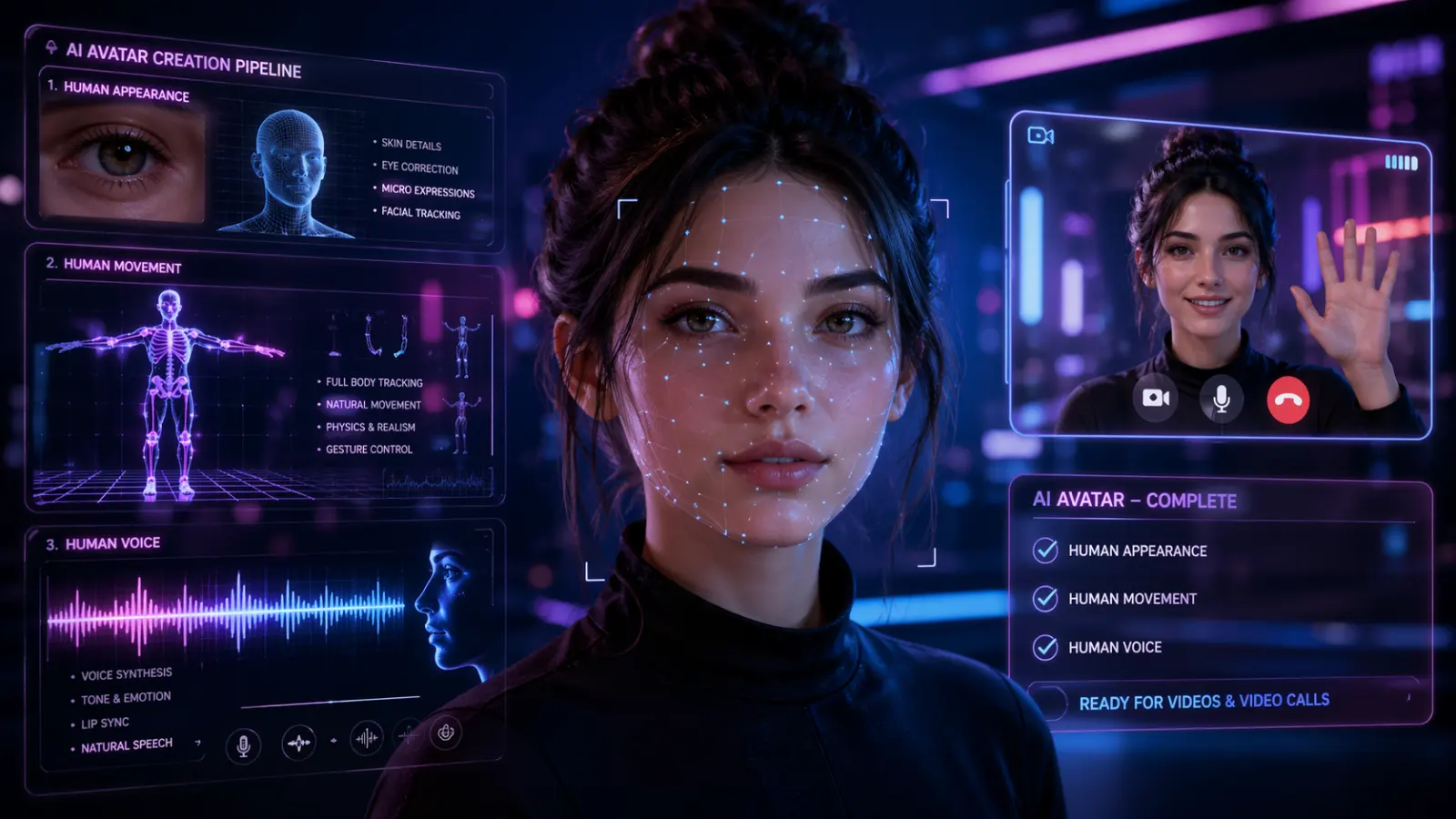 Cómo crear un avatar completo con apariencia humana, movimientos humanos y voz humana para vídeos y videollamadas