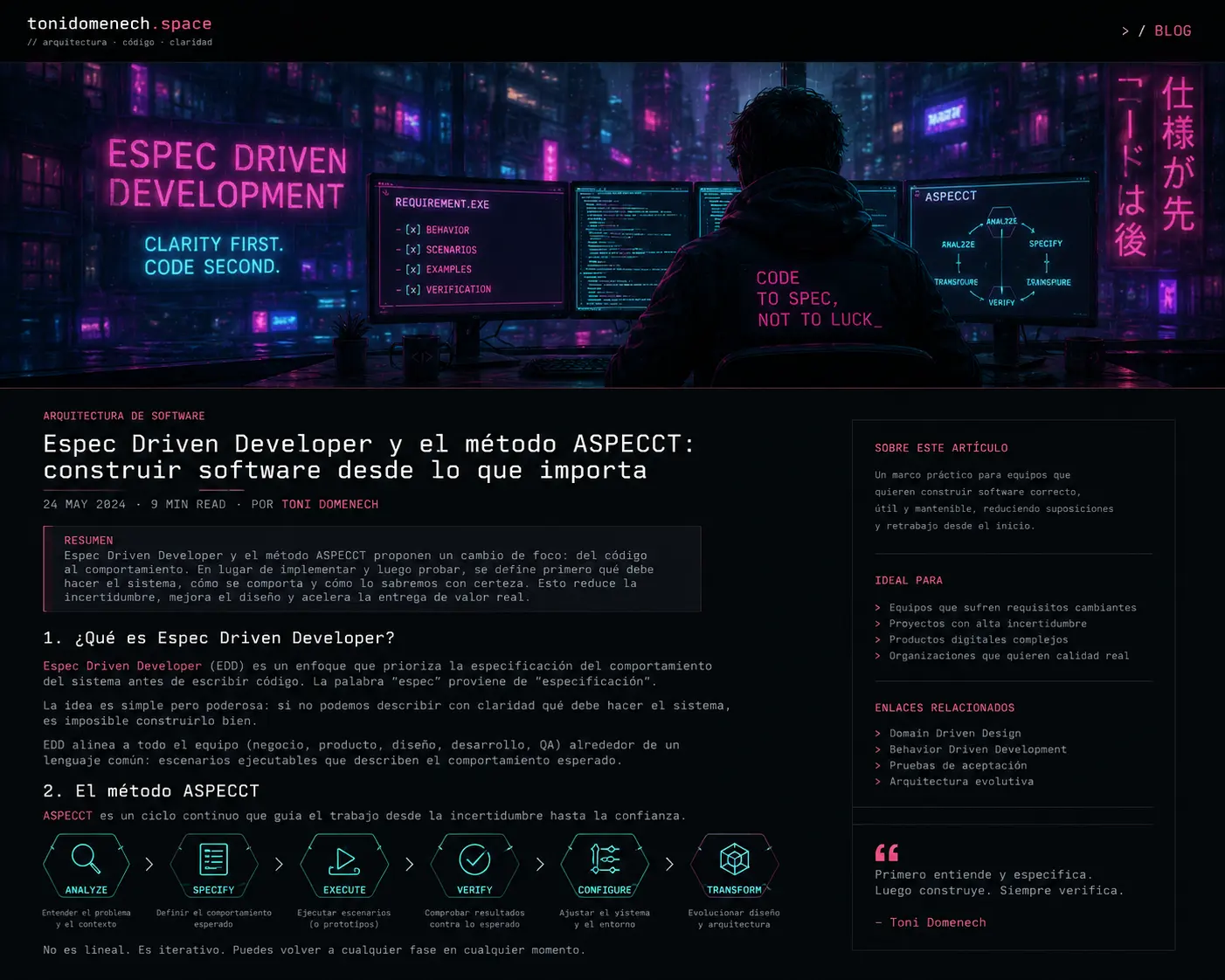 Spec-Driven Developer y el método ASPECCT: construir software desde la claridad